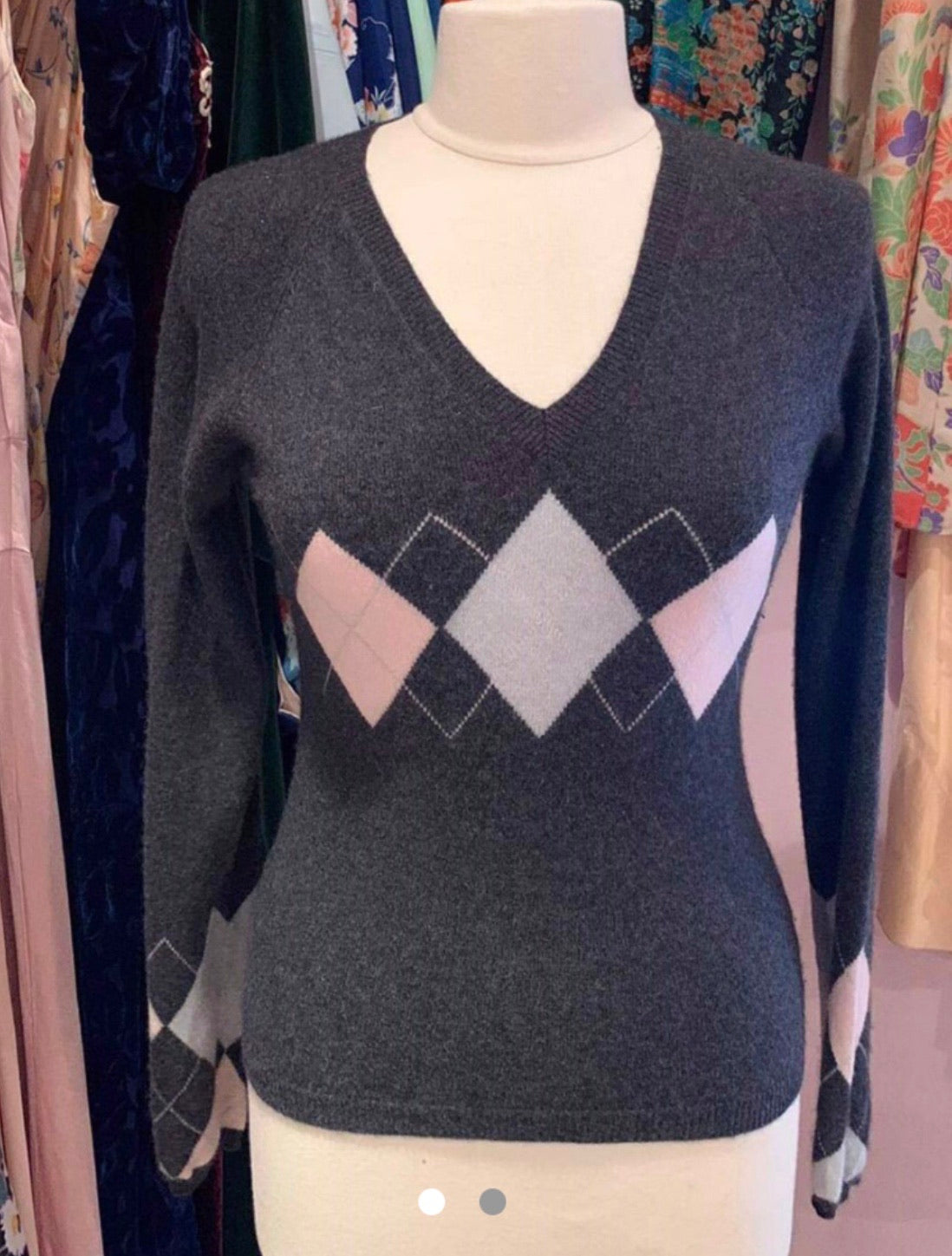 Juicy Couture Grey Argyle V cashmere XS A Store is Born Dublin