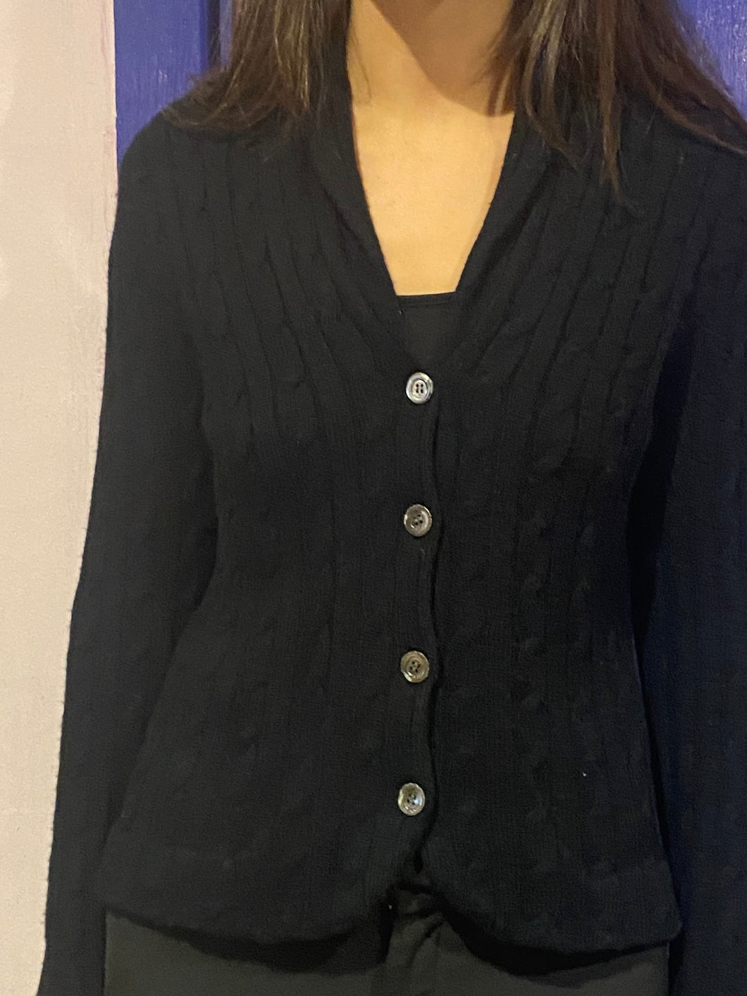 Black cashmere cable cardigan